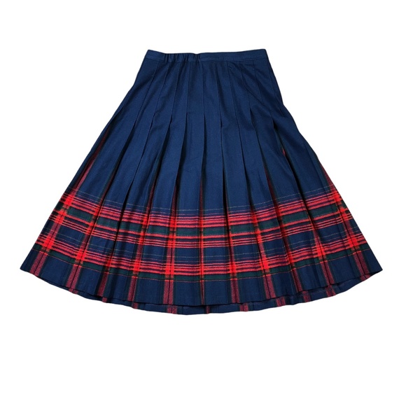 Pendleton Vintage 80s A Style Pleated Plaid 100% Virgin Wool Midi Skirt Womens L - Picture 1 of 3